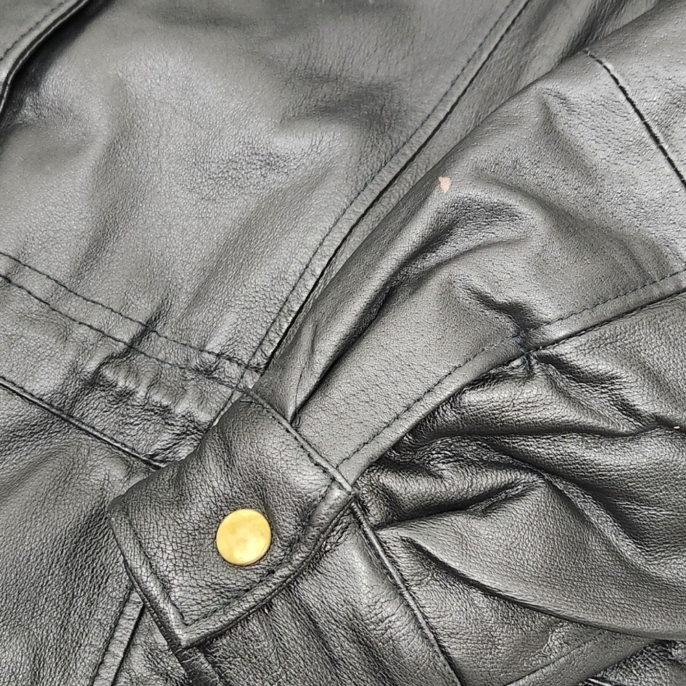 Liz Baker Essentials Mid-Length Black Leather Coat With Hood.  XL - Picture 3 of 9